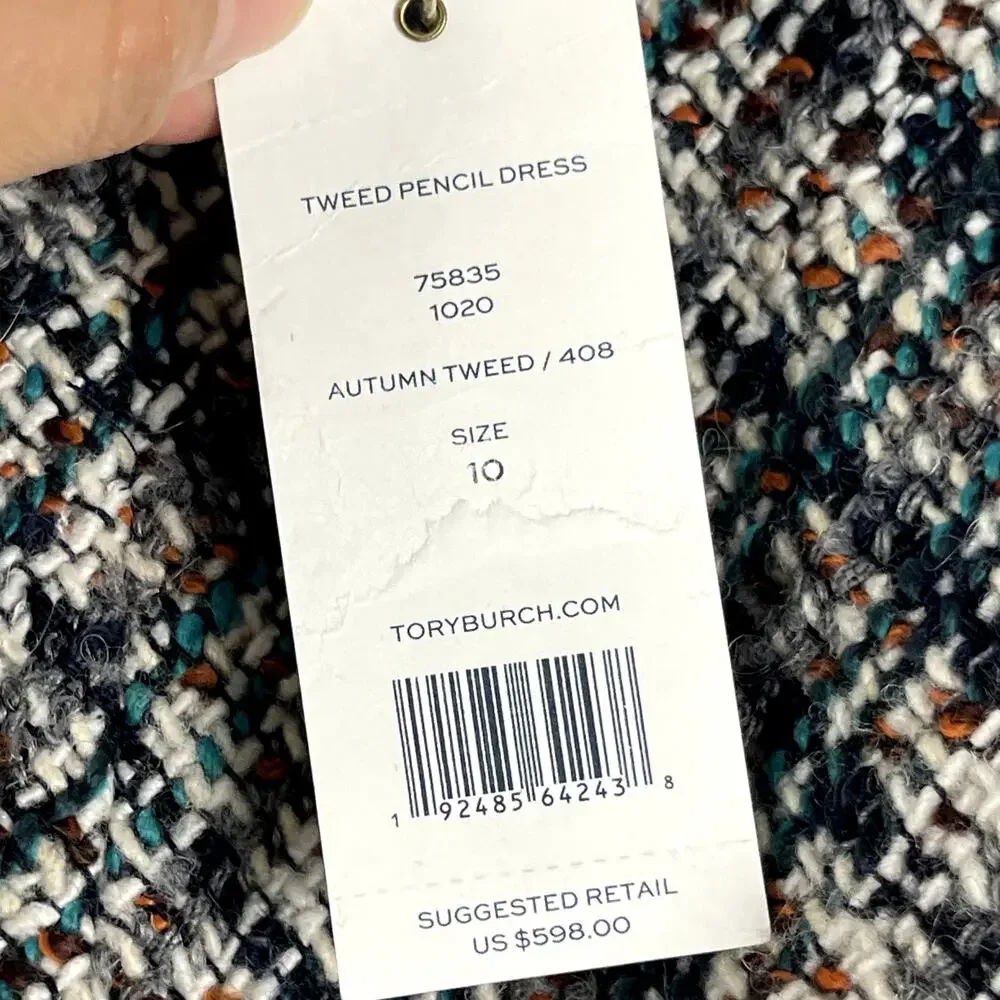 Tory Burch Tweed Pencil‎ Dress Women 10 Textured Academia Career Old Money NEW